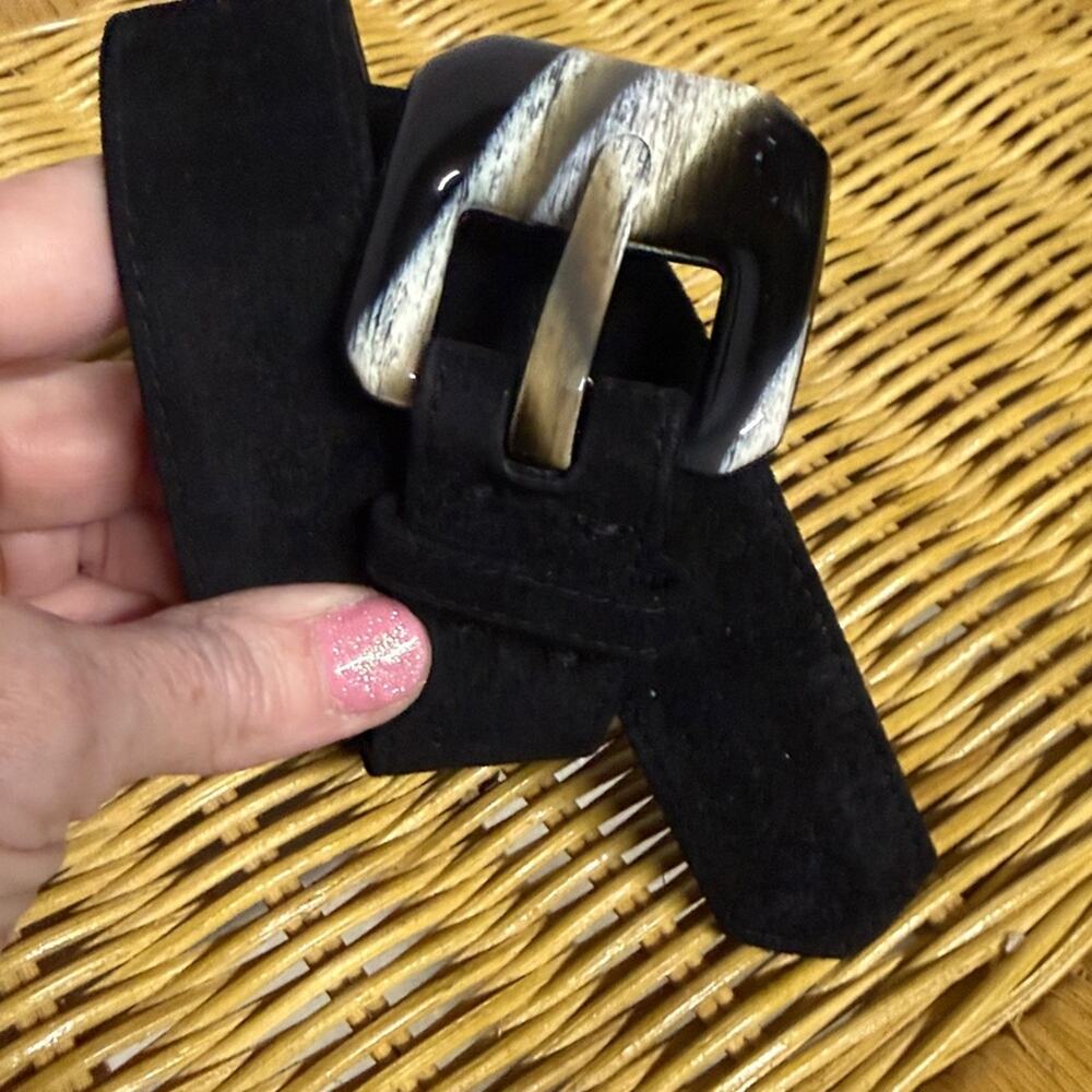 W by Worth Black Suede Leather Belt with Acrylic Buckle